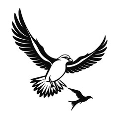 Obraz premium black-and-white vector silhouette combining a fulmar bird flying