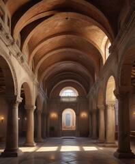 Obraz premium Ceiling of a roman bath house with arches and domes, barrel vaults, marble