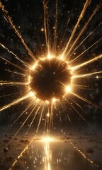 Obraz premium Glowing golden stars spreading out from a central point, creating an abstract explosion of light , explosive, glowing, abstract