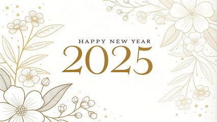 Obraz premium Happy New Year 2025 festive poster with 3D gold typography, fireworks, black background, metallic confetti, abstract effect, perfect for banners, ads, social media, high-resolution download design