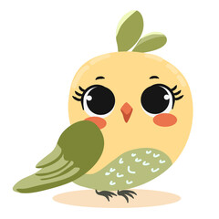 Bright and colorful vector illustration of spring birds, isolated. The bird is small, with soft feathers in pastel shades of pink, yellow and light blue, symbolizing the arrival of spring.