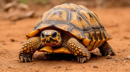 Obraz premium Yellow-footed Tortoise Walking on Sandy Ground