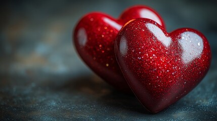 Fototapeta premium Captivating Close Up of Sparkling Red Heart Decorations