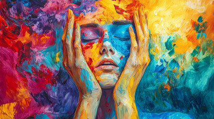 Obraz premium A person experiencing emotional growth through art therapy, expressing their feelings and emotions through painting, symbolizing healing and emotional expression.