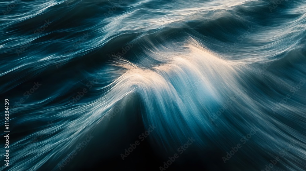 Poster abstract wave pattern with soft blue tones capturing the essence of calm ocean waters, perfect for a