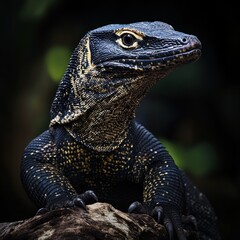 Closeup of a Black and Yellow Lizard