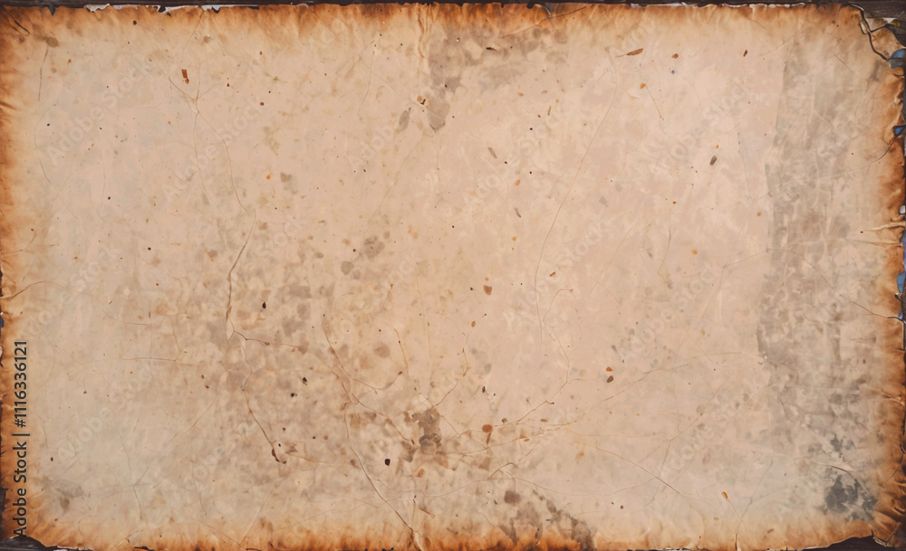 Poster piece of paper with a burnt edge. the paper is white and has a few black spots