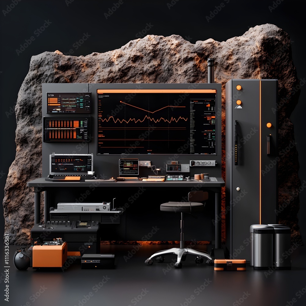 Poster futuristic digital engineering control dashboard with advanced data analysis and information process