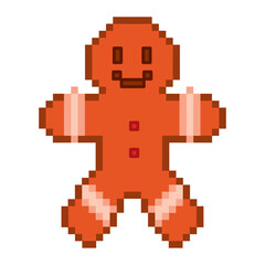 Fototapeta premium Pixel art gingerbread man with red buttons Vector