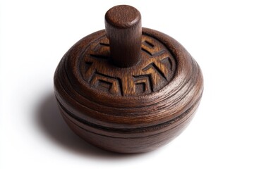 This is a beautifully crafted wooden spinning top. Its intricate design brings nostalgia and joy. Perfect for play and decoration. A unique item for collectors. Generative AI