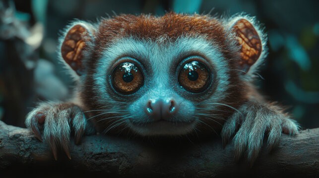 Slow loris with large soulful eyes in natural habitat