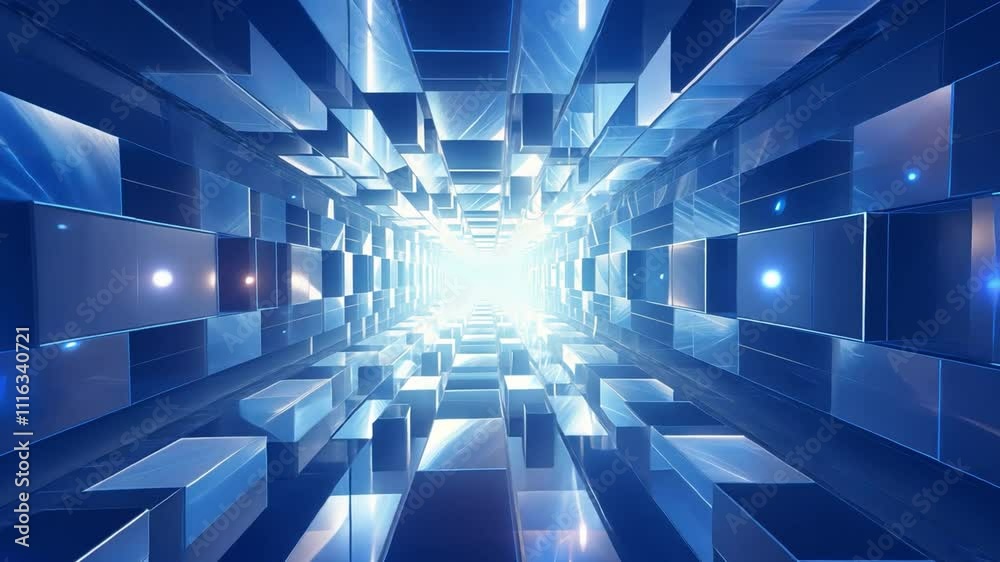 Poster abstract digital tunnel: a mesmerizing journey through a digital tunnel of shimmering, blue, and met