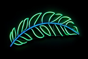 Fototapeta premium Vibrant Neon Leaf Design Illuminating Dark Background with Bright Green and Blue Colors Offering a Modern Artistic Touch for Creative Projects