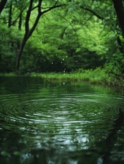 Fototapeta premium Water pond in forest with clear reflection.