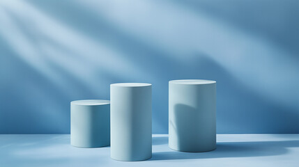 Product Pedestals in Minimalist Sky Blue Background for Product Photography, Showcase and Display.