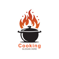 Modern Cooking Logo with Flaming Pot Design