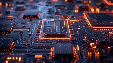 Obraz premium 2d illustration Abstract futuristic electronic circuit technology background, Ai Generative.