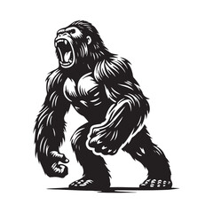 Bold gorilla roaring silhouette for digital design projects - Gorilla roaring black vector
