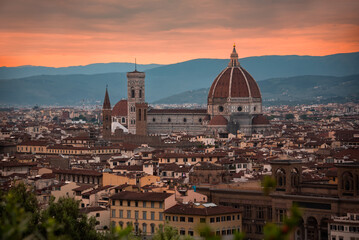 Fototapeta premium Panoramic view of Florence city, Italy on sunset