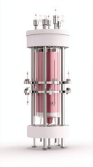 Modern bioreactor with pink liquid, designed for advanced research