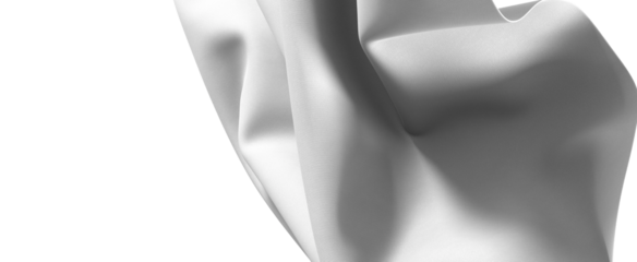 Abstract background image of a grey fabric drape flowing and creating soft, flowing lines against a white backdrop.
