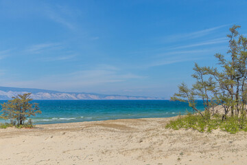 Sarai beach near Shamanka rock. Khuzhir village, Olkhon island, Irkutsk region, Russia.