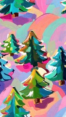Vertical Christmas Card with Abstract Artistic Trees – Modern Holiday Pattern Design