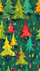 Abstract Artistic Christmas Card with Trees – Vertical Holiday Pattern