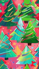 Vibrant Artistic Christmas Card with Abstract Tree Pattern – Vertical Holiday Design