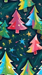 Contemporary Vertical Christmas Card with Artistic Tree Pattern – Festive Holiday Illustration
