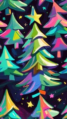 Holiday Vertical Card with Abstract Artistic Trees – Vibrant Christmas Pattern