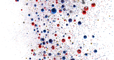 Abstract Colorful Sphere Background: Red, Blue, Gold Particles