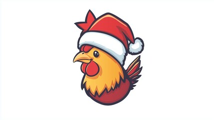 Cute rooster in a New Year's hat 2D Logo on a white background