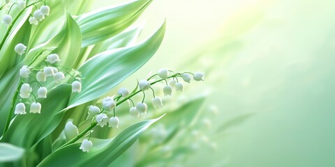 Fototapeta premium 3D rendered lily of the valley, with highly detailed petals and soft gradient backdrop, lots of copy space around it