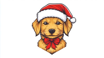 Cute puppy in a Christmas hat 2D Logo on a white background