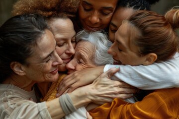 Multigenerational group embraces diversity and support.