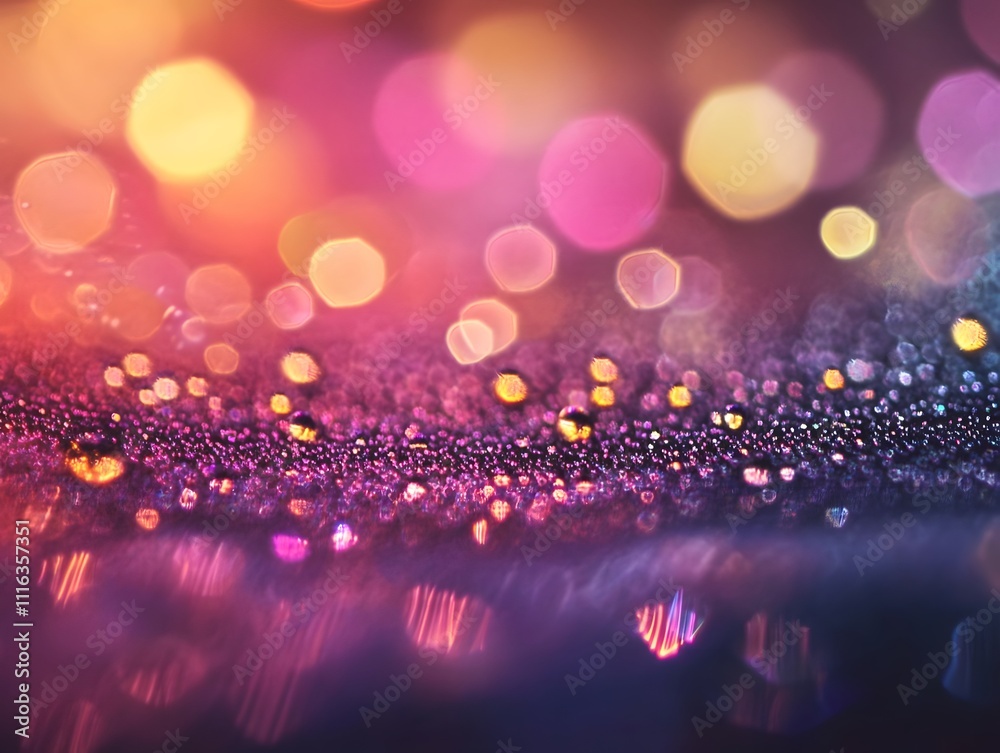 Poster Beautiful Abstract Background with Colorful Bokeh Effect and Sparkling Raindrops on Surface, Creating a Dreamy and Magical Atmosphere for Artistic Projects