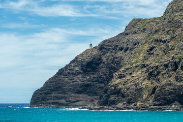 Hawaii oahu coast waves crashing into cliffs