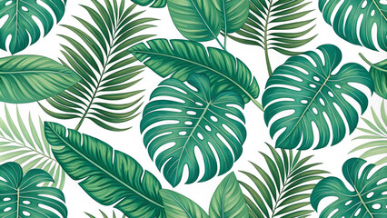 Fototapeta premium Tropical Green Leaf Seamless Pattern: Botanical Illustration