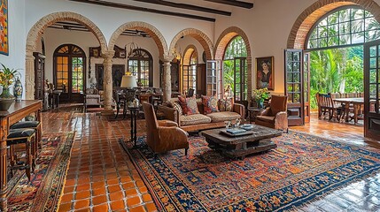 Obraz premium traditional mexican living room with arched doorways