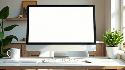 All-in-One Computer Home Office Mockup - Modern Workspace