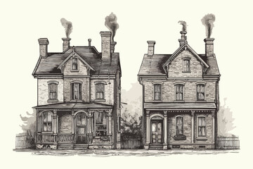 Fototapeta premium Line drawn house. City graphic. Vector illustration. Vintage building.