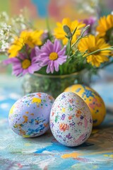 Fototapeta premium Community Easter activities for retirees, including egg decorating workshops and festive crafts