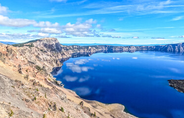 beautiful sunny day at crater lake national park in oregon