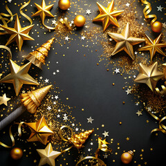 new year eve corner border decoration with golden glittery icons 