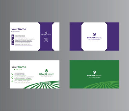 corporate business card design. purple and green color multiple design.