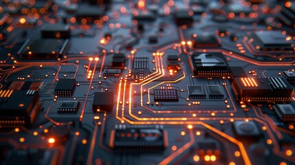 Obraz premium 2d illustration Abstract futuristic electronic circuit technology background, Ai Generative.