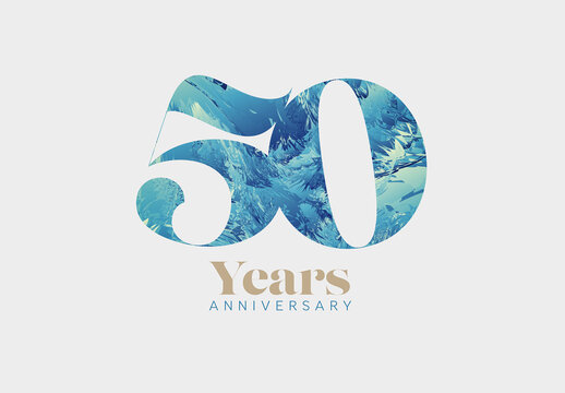 fifty 50 years anniversary card layout template - light with blue abstract pattern