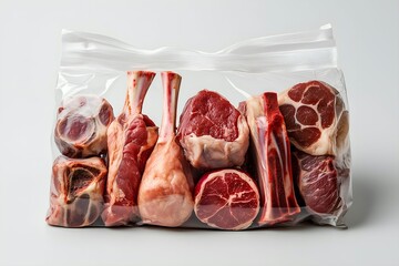 Assortment of Raw Lamb Cuts in Plastic Bag