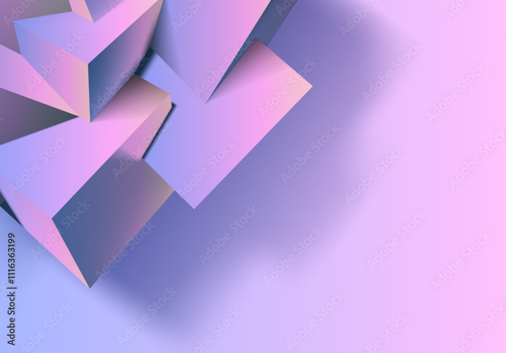 Poster Abstract 3D background with mix of cubes. Geometric shapes intersecting in violet and pink y2k styled background